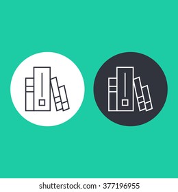 Vector illustration of thin line bookshelf icon . Can be used as company logo, badge, web interface and mobile application button, pictogram