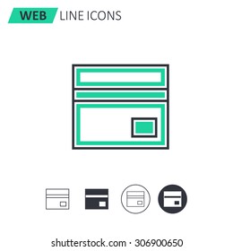 Vector illustration of thin line card icon . Can be used as company logo, badge, web interface and mobile application button, pictogram