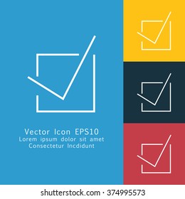 Vector illustration of thin line check mark icon . Can be used as company logo, badge, web interface and mobile application button, pictogram