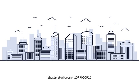 Vector Illustration Thin Line City Landscape Stock Vector (Royalty Free ...