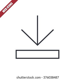Vector illustration of thin line download icon . Can be used as company logo, badge, web interface and mobile application button, pictogram