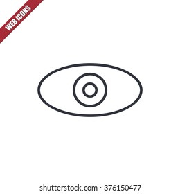 Vector illustration of thin line eye icon . Can be used as company logo, badge, web interface and mobile application button, pictogram