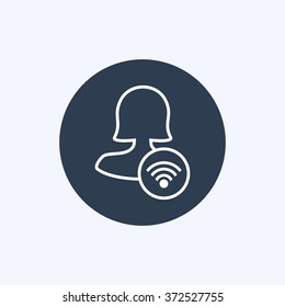 Vector illustration of thin line female user connection icon . Could be used as menu button, user interface element template, badge, sign, symbol, company logo, mobile application element