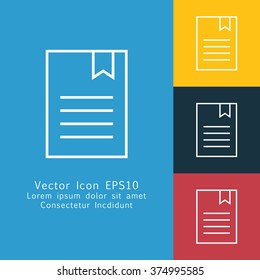 Vector illustration of thin line file with bookmark icon . Can be used as company logo, badge, web interface and mobile application button, pictogram