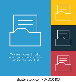 Vector illustration of thin line file in folder icon . Can be used as company logo, badge, web interface and mobile application button, pictogram