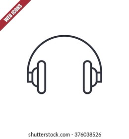 Vector illustration of thin line headphones icon . Can be used as company logo, badge, web interface and mobile application button, pictogram