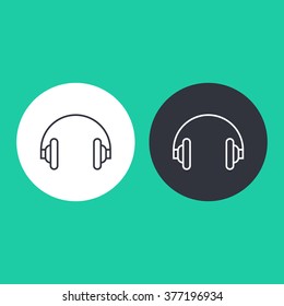 Vector illustration of thin line headphones icon . Can be used as company logo, badge, web interface and mobile application button, pictogram