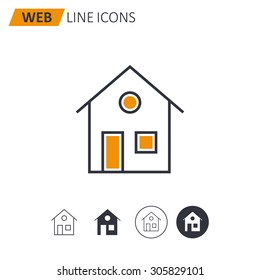 Vector illustration of thin line house icon . Can be used as company logo, badge, web interface and mobile application button, pictogram
