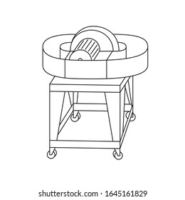 Vector illustration. Thin line icon of hollander beater for papermaking. Related for logo, instruction, handmade paper workshop. Orackle Little Critter machine for break down fiber. Linear symbols set