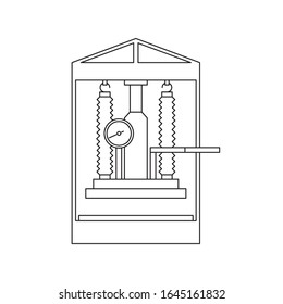 Vector illustration. Thin line icon of hydraulic press for hand papermaking. Related for logo, instruction, workshop. Professional electric machine for pressing hand made paper. Linear symbols set