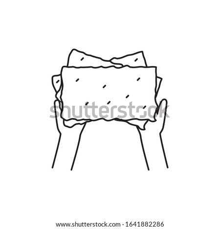 Vector illustration. Thin line icon of ready handmade paper sheets from wastepaper, hand papermaking process. Related for logo, instruction, handmade paper workshop. Linear symbols icon.