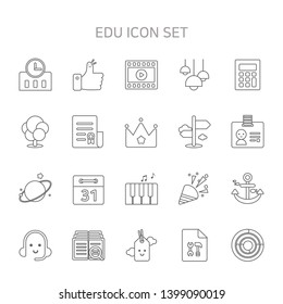 Vector illustration of thin line icons for education, school, book, learning, musical note, document, note, degree, crown, championship.