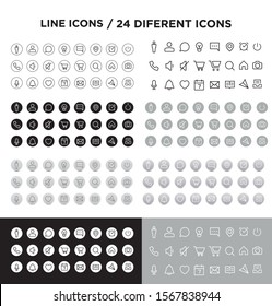 Vector illustration of thin line icons for business, website, contact, social media, app, education. Set linear symbols.