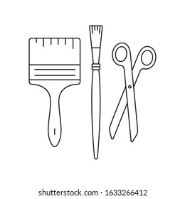 Vector illustration. Thin line icons of the items for hand papermaking. Related for logo, tutorial, handmade recycle paper workshop. Cotton paper handmade ancient technique, craft. Linear symbols set