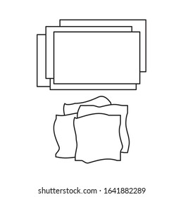 Vector illustration. Thin line icons of the items for hand papermaking. Related for logo, tutorial, handmade recycle paper workshop. Cotton paper handmade ancient technique, craft. Linear symbols set