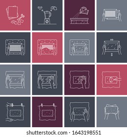 Vector illustration. Thin line icons of hand papermaking process. Related for logo, instruction, handmade paper workshop. Including mould and deckle, pulp, slurry, pressing, drying. Linear symbols set