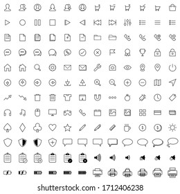 Vector illustration of thin line icons for business, social media, technology, seo, office, website, apps. Linear symbols set.
