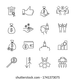 Vector illustration of thin line icons for business. Contains such Icons as Inspiration, Idea, Brain, business and more for website design, mobile app, logo.