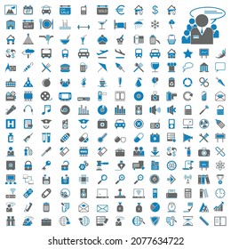 Vector illustration of thin line icons for business, banking, contact, social media, technology, seo, logistic, education, sport, medicine, travel, weather, Linear icons set of business.