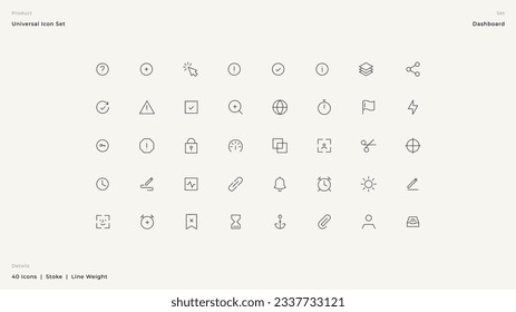 Vector illustration of thin line icons for app dashboard. 
 Linear symbols set. Big UI icon set. Thin stoke icons pack. Editable Vector illustration EPS10.