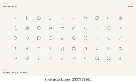 Vector illustration of thin line icons for arrows. 
 Linear symbols set. Big UI icon set. Thin stoke icons pack. Editable Vector illustration EPS10.