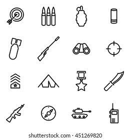 Vector illustration of thin line icons - military