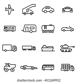 Vector illustration of thin line icons - vehicles
