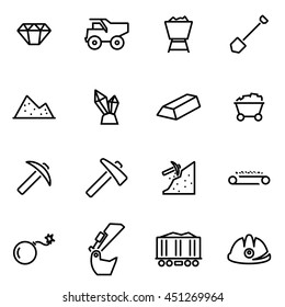 Vector illustration of thin line icons - mining