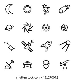 Vector illustration of thin line icons - space
