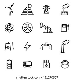 Vector illustration of thin line icons - energetics