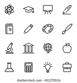 Vector illustration of thin line icons - education