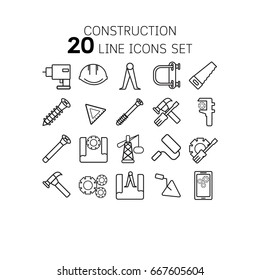 Vector illustration of thin line icons for construction Linear symbols set.