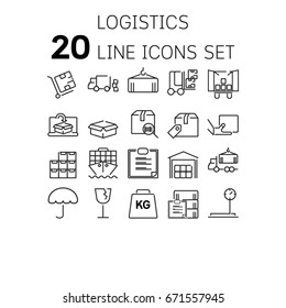 Vector illustration of thin line icons for Logistic Linear symbols set 64*64 pixels