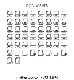 Vector illustration of thin line icons for Documents Linear symbols set