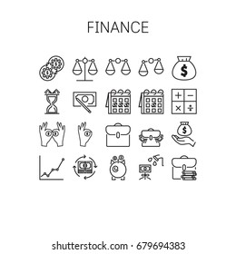 Vector illustration of thin line icons for Finance Linear symbols set 64*64 pixels