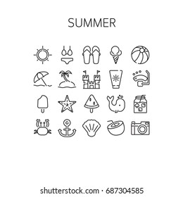 Vector illustration of thin line icons for Summer Linear symbols set 