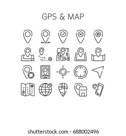 Vector illustration of thin line icons for GPS & Map Linear symbols set 64*64 pixels