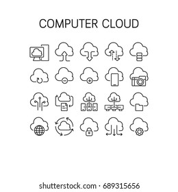 Vector illustration of thin line icons for Computer Cloud symbols set 64*64 pixels