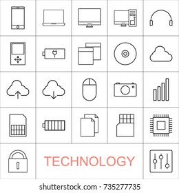 Vector illustration of thin line icons for Technology