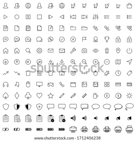 Vector illustration of thin line icons for business, social media, technology, seo, office, website, apps. Linear symbols set.