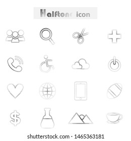 Vector illustration of thin line icons.Halftone effect for social media and network.Vector illustration.Eps10