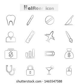 Vector illustration of thin line icons.Halftone effect for social media and network.Vector illustration.Eps10