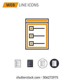 Vector illustration of thin line list icon . Can be used as company logo, badge, web interface and mobile application button, pictogram