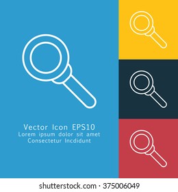 Vector illustration of thin line magnifier icon . Can be used as company logo, badge, web interface and mobile application button, pictogram