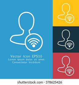 Vector illustration of thin line male user connection icon. Could be used as menu button, user interface element template, badge, sign, symbol, company logo