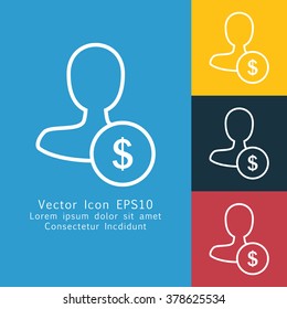 Vector illustration of thin line male user earnings icon. Could be used as menu button, user interface element template, badge, sign, symbol, company logo