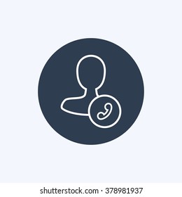 Vector illustration of thin line male user call action icon. Could be used as menu button, user interface element template, badge, sign, symbol, company logo