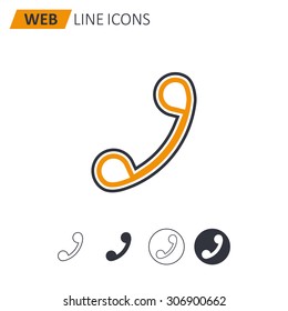 Vector illustration of thin line phone icon . Can be used as company logo, badge, web interface and mobile application button, pictogram