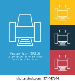Vector illustration of thin line printer icon . Can be used as company logo, badge, web interface and mobile application button, pictogram