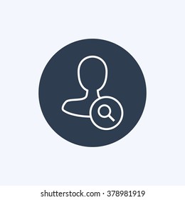 Vector illustration of thin line search male user icon. Could be used as menu button, user interface element template, badge, sign, symbol, company logo